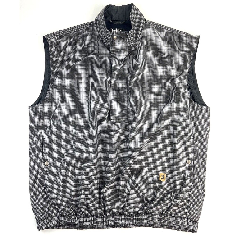 FOOTJOY Dryjoys Mens L Golf Vest Black Beige Houndstooth 1/2 Zip Lined
